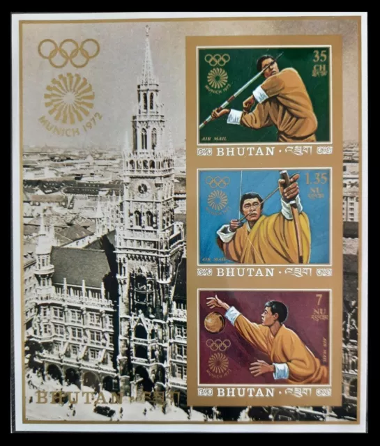 115. Bhutan 1972 Imperf Tampon M/S Munich Jeux Olympiques. MNH