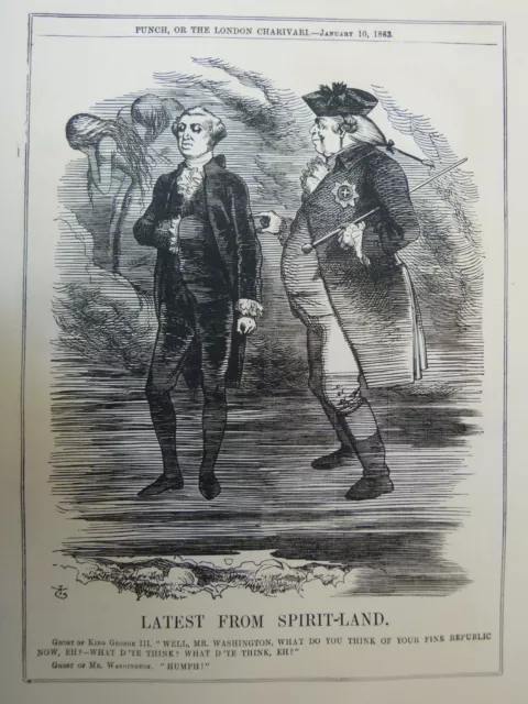 7x10" punch cartoon 1863 LATEST FROM SPIRIT LAND george washington / george II