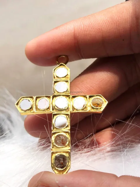 2 Inch Natural White Diamond Cross For Gift Yellow Gold Plated God Cross For Mom