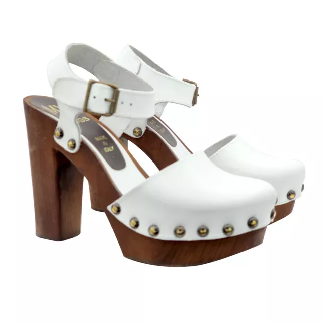 Mule Suédois Fermé Avec Talon Haut Et Ceinture Fine - MY462 BIANCO