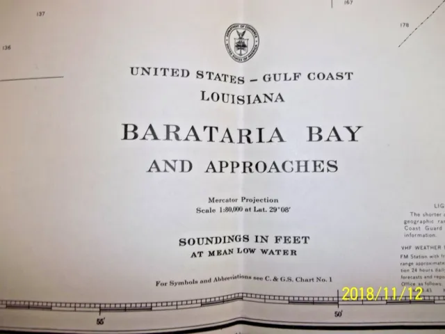 Nautical Map Of Barataria Bay And Approaches   1970
