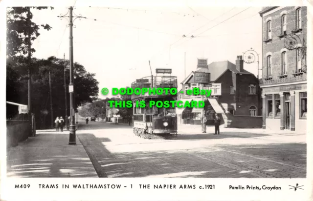 R482966 Trams in Walthamstow. 1 the Napier Arms. Pamlin Prints. 1921