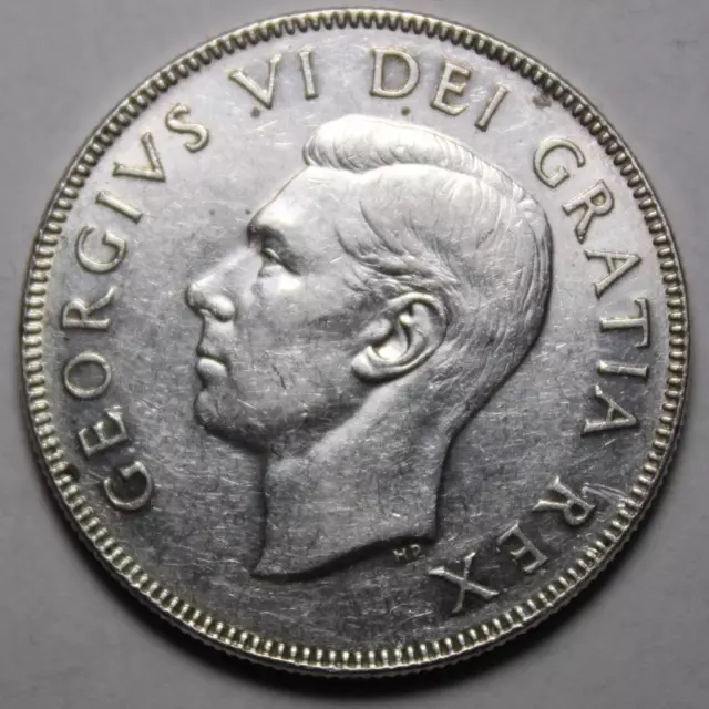 Canada 1951 Silver 50 Cents, Nice Grade, Old Date KGVI (Y398)