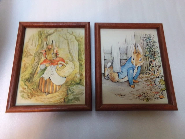 Vtg Peter Rabbit Beatrix Potter Baby Nursery 8x10 Framed 1987 Pictures Print Set
