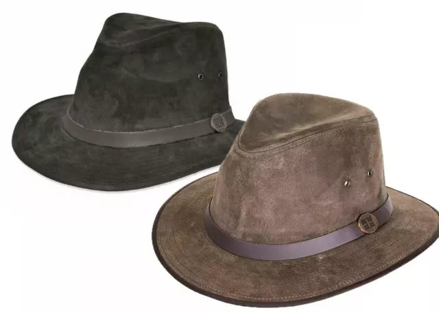 Eureka Mens Stockade Leather Fedora Style Formal Hat Brown or Olive S- XL