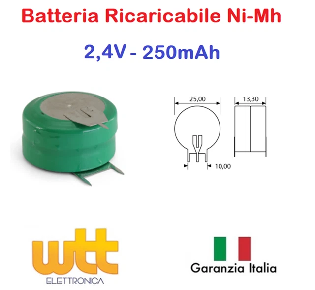 Batteria NiMH 3,6V 250mAh Con PCB Extracell Join - A Saldare Diametro 25mm - Foto 5