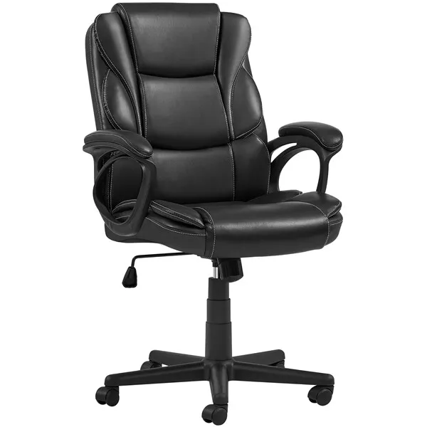 High Back Leather Office Chair Executive Desk Chair Computer Swivel Chair, Black