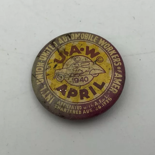 1940 UAW United Auto Workers Union 7/8" Button Pin Pinback Car Shaking Hands  Q8