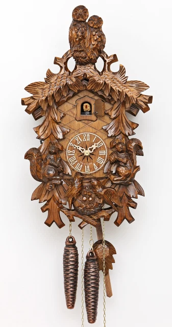 Pendule à Coucou Hibou, Oiseaux Avec Nid, Feuilles De Fougère