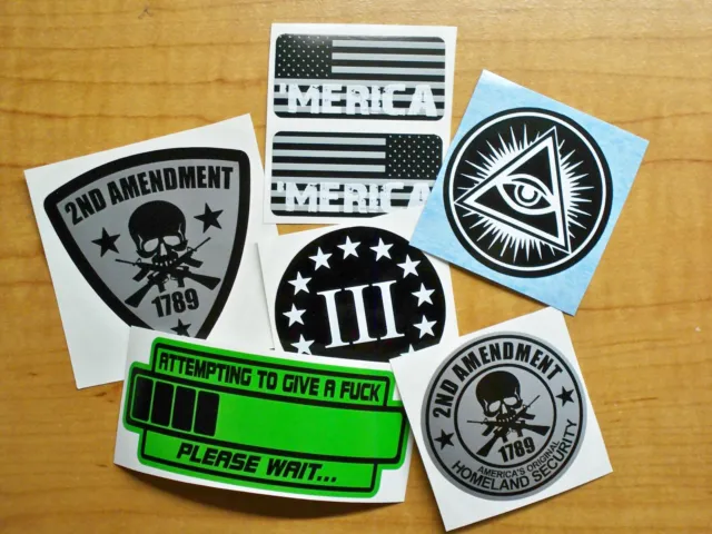 6pk Hard Hat Stickers | Bad Ass Black Ops American Flags 2nd Amendment Decals
