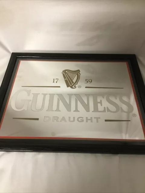 Guinness Draught Black Wood Framed Bar Mirror 21.5” x 17.5” Bar Mancave Pub