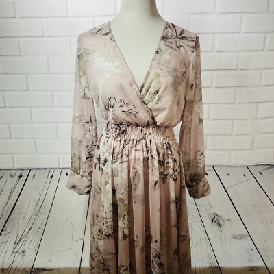 Kate and Lily Pink Floral Long Sleeve Maxi Dress - Small