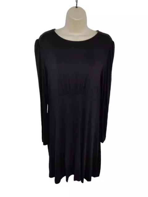 Womens M&S Collection Uk 14 Black Long Sleeve Stretchy Midi Fit&  Flare Dress