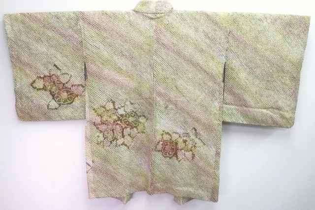 8337C4 Silk Vintage Japanese Kimono Haori Jacket Full Shibori Peony