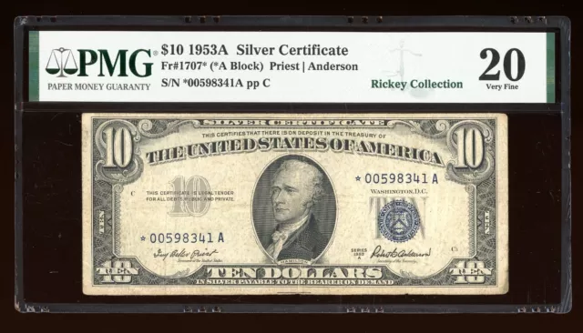 DBR 1953-A $10 Silver STAR Fr. 1707* PMG VF-20 Serial *00598341A