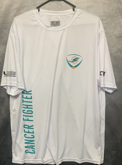 Miami Dolphins Mens White T-Shirt Sz XL Cancer Fighter Graphic Tee Short Sleeve