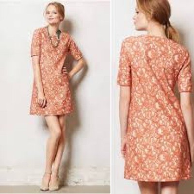 Paul and Joe Sisters Anthropologie peach lace shift dress size medium