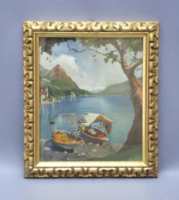 Painting Lake Dresser Signed Arienti Hand Painted Vintage Years ‘50