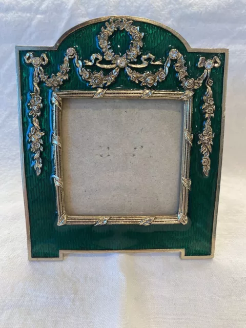 Terragrafics Empire French Green Enamel Bows 4 Swags Pic Frame 1989. Clean Nice!