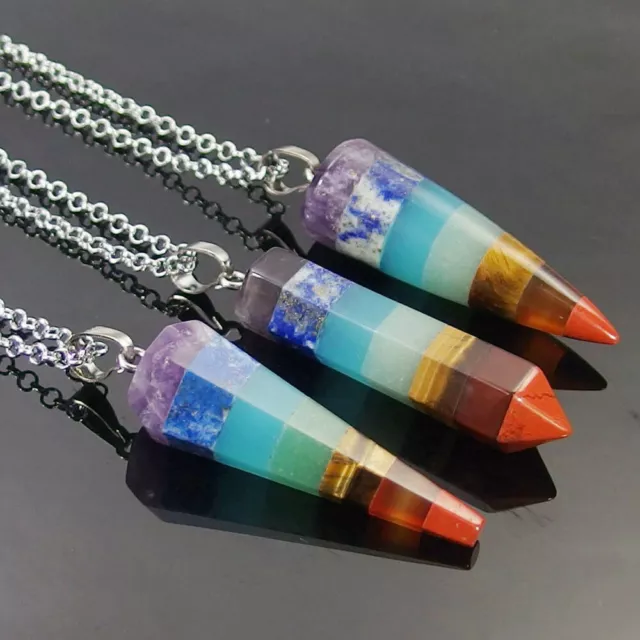 7 Chakra Natural Stone Crystal Quartz Point Healing Reiki Pendant Necklace Gift