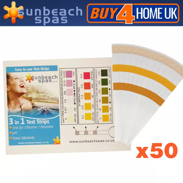 50 x Chlorine Dip Test Strips for Hot tubs, Spas and Swimming Pools Inflatables