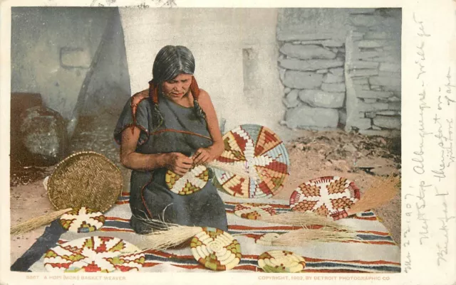 Postcard 1907 Native American Indian Detroit Photographic Basket weaver 23-7747