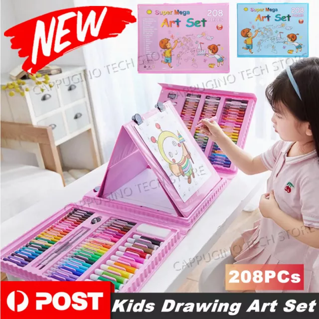 208PCS Kids Art Set Box Case Paint Draw Drawing Colour Pencils Pastels Gift Kit