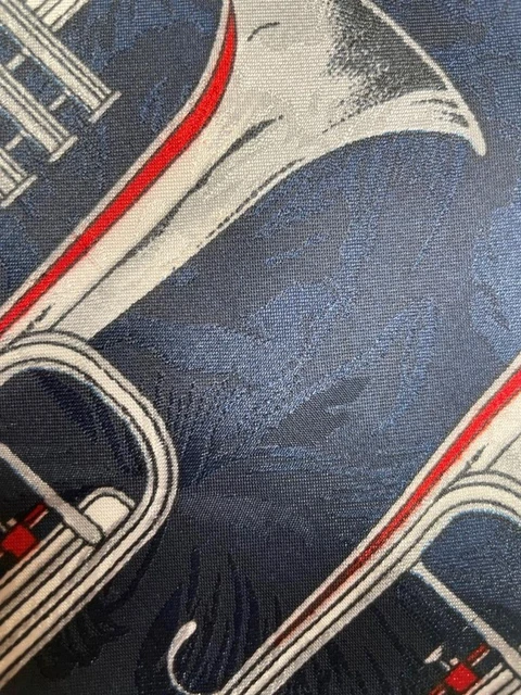 Renaissance Midnight Blue Red Gray White Trombone Polyester Necktie Tie Ma0423D