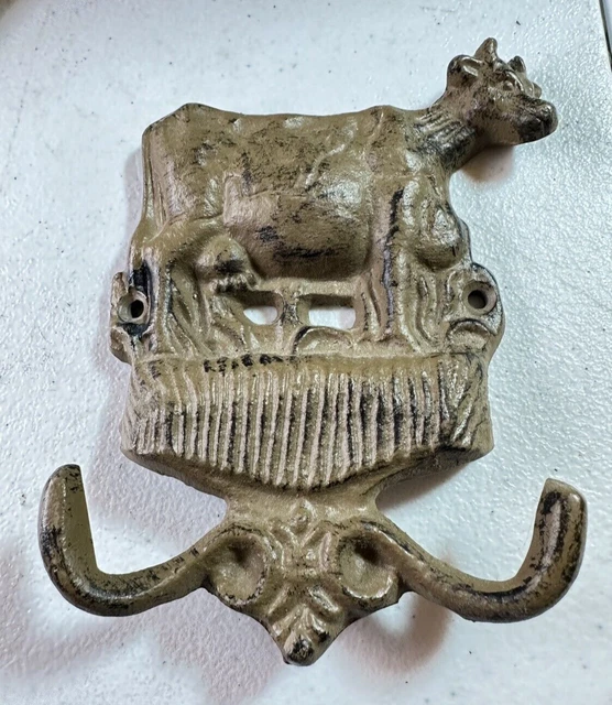 Vintage Cast Iron COW WALL HOOK Hang Key Ring Coat Dairy Farm Decor Hand Painted