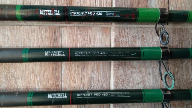 Lot de 3 Cannes Mitchell Brochet PRO 480 4,80m Télescopiques. 2