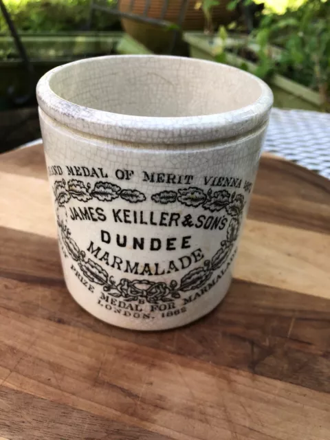 ANTIQUE James Keiller & Son's Ltd DUNDEE MARMALADE POT London 1862 Prize SHORT