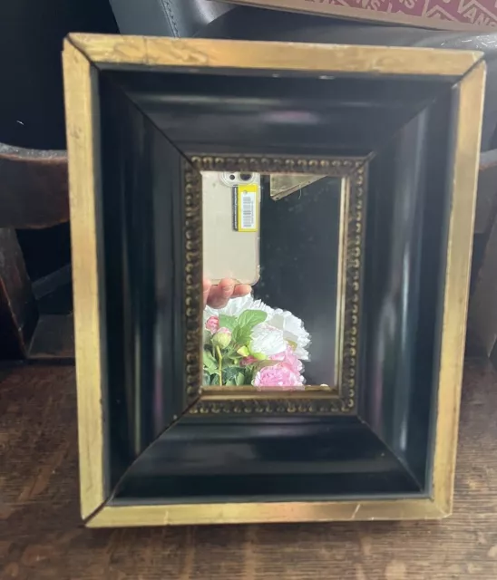 Attractive French Vintage Mirror Original Wood Regency Style Small Black & Gold