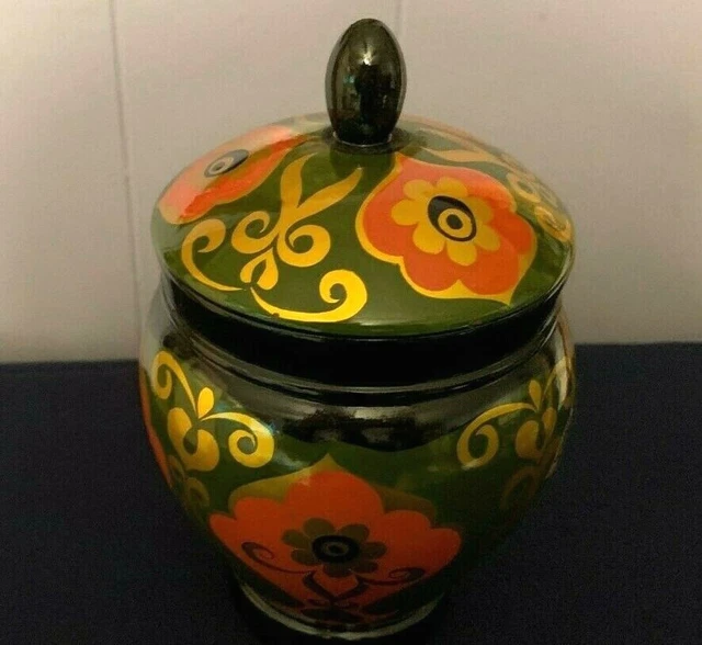 Wooden Black Floral Lacquer Box, Collectible Jar Hand painted