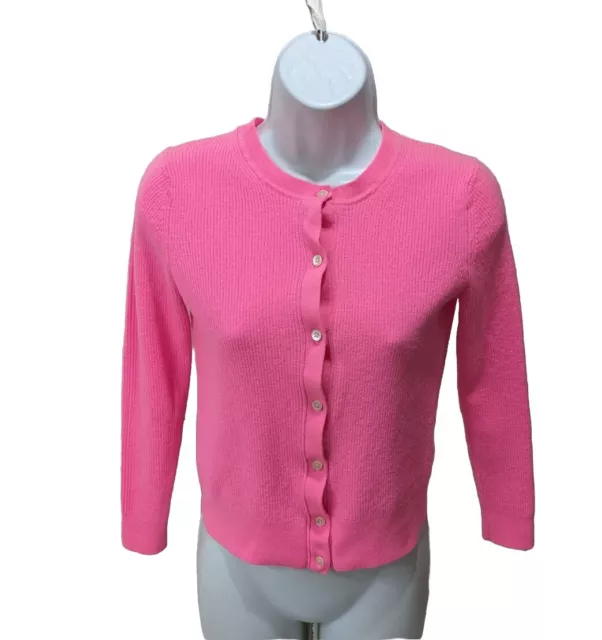 Banana Republic Merino Ribbed Pointelle Cardigan Sweater Womens M Pink