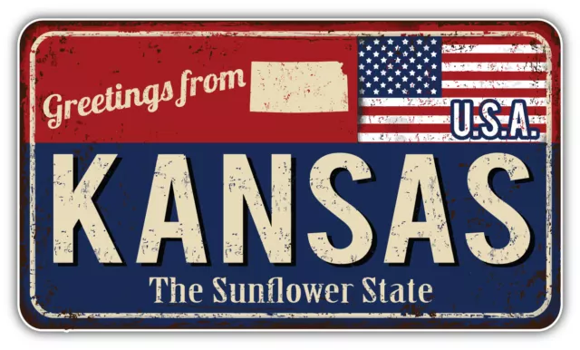 Kansas USA State Grunge Retro Flag Emblem Car Bumper Sticker Decal ''SIZES''