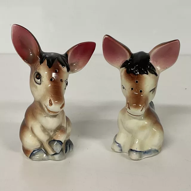 Porcelain Donkey Made In Japan Salt and Pepper Shakers (C8) W#939