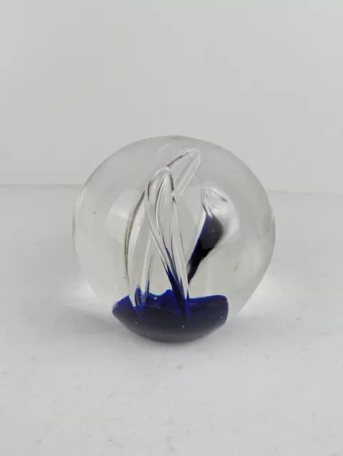 Art Glass Paperweight Air Swirls From a Cobalt Blue Base Oval Shaped  3 in. Tall