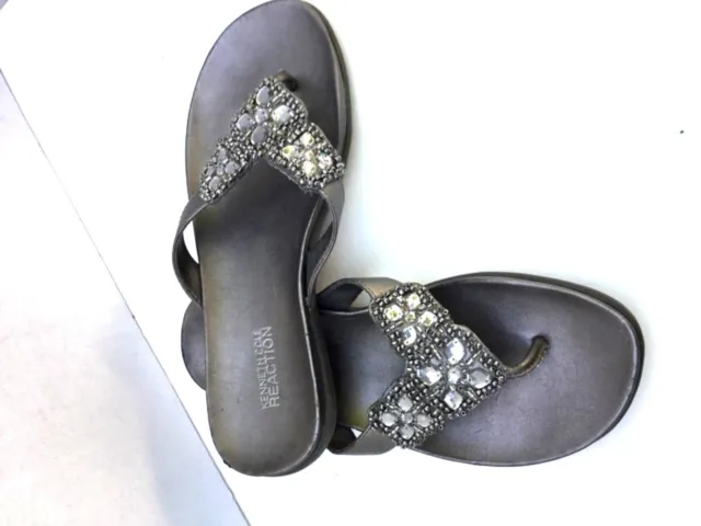 Kenneth Cole Reaction 7.5M  Bedazzled Nickle Bronze Pearl Flip Flop Sandal