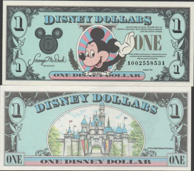 USA / Disney Dollars  $1  Series of 1990  block  A - A  Uncirculated note XYZ10