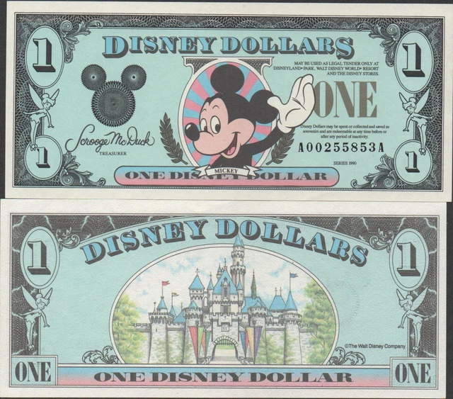 USA / Disney Dollars $1 Series of 1990 block A - A Uncirculated note XYZ10 USA / Disney Dollars $1 Series of 1990 block A - A Uncirculated note XYZ10