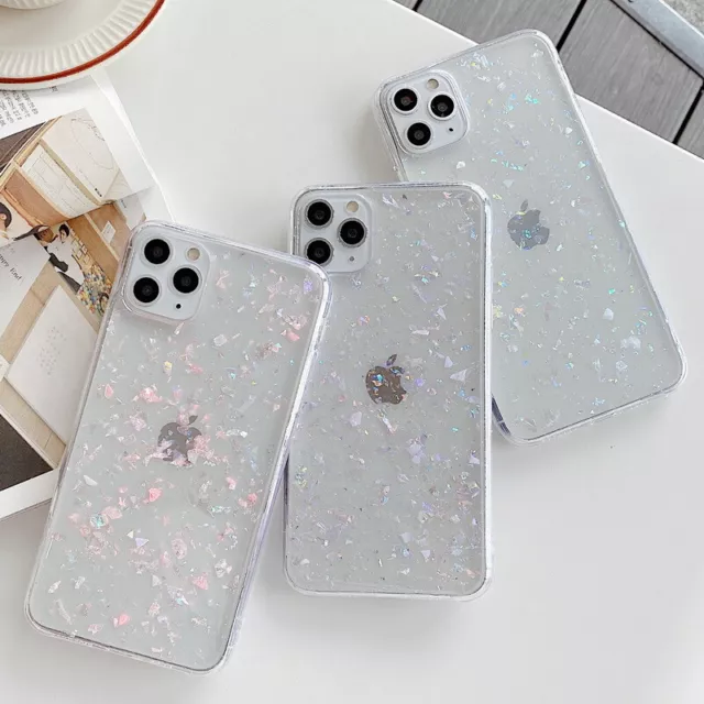 For iPhone 12 11 Pro Max XS XR X 7 8 6 Bling Glitter Epoxy Soft Clear Case Cover