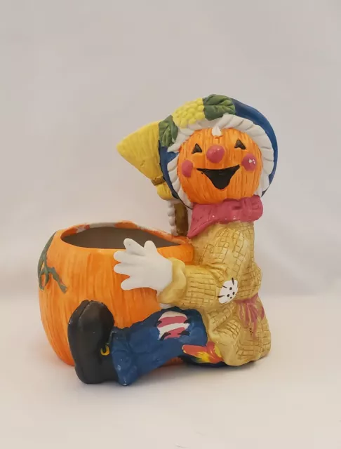HTF! Vintage  Scare-Crow Pumpkin Planter! Halloween/Fall Ceramic Bloom Rite