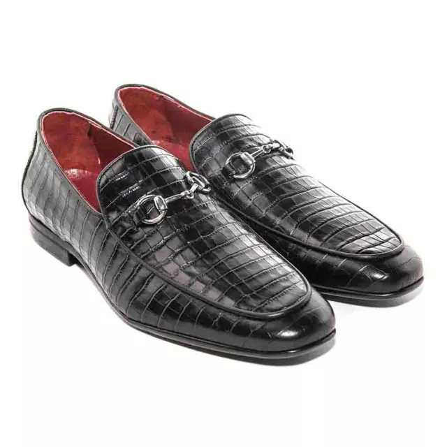 SIGOTTO Uomo Crocodile Imprimé Noir Cuir Mocassin