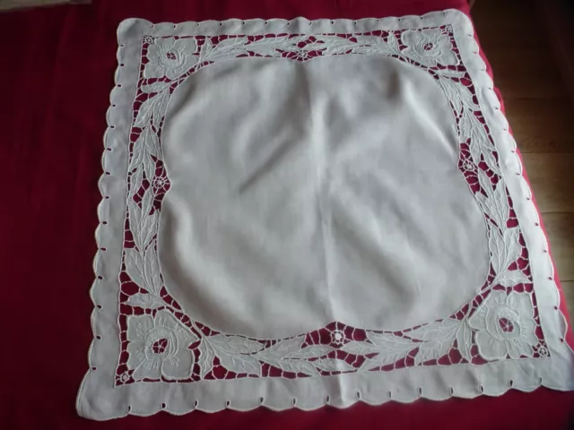 Petite Nappe Carree Ancienne Lin Broderie Richelieu 1925