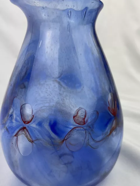 Unique Artist Signed Blown Art Glass Vase Blue