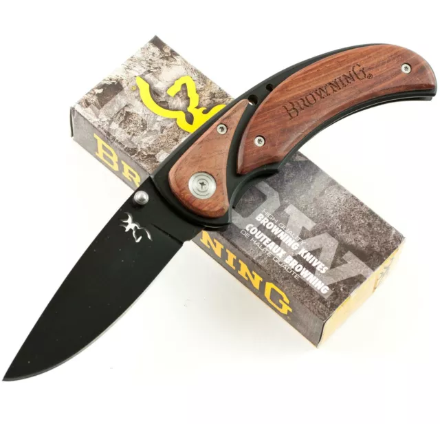 Browning Black Cocobolo Wood Onlay Handles Framelock Pocket Knife BR068