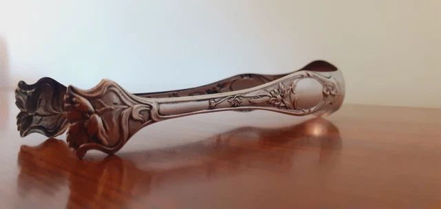 Pince à Sucre Art Nouveau Argent Massif 800 - Floral 1900, 12cm, 28g, JUGENSTIL