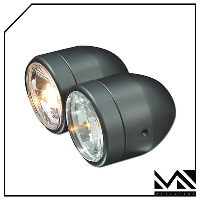Phare Avant LED Double Pour Moto - Style Café Racer/chopper/bobber - Universel 12V - Noir