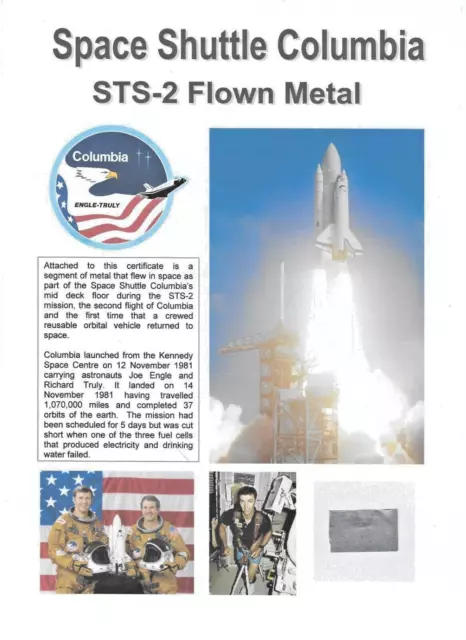 STS-2 - Space Shuttle Columbia Flown Artifact - Second Shuttle flight! NASA