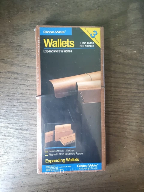 Globe-Weis Expanding Wallets 3 pack Measure 5" x 11" Expands to 3.5" New